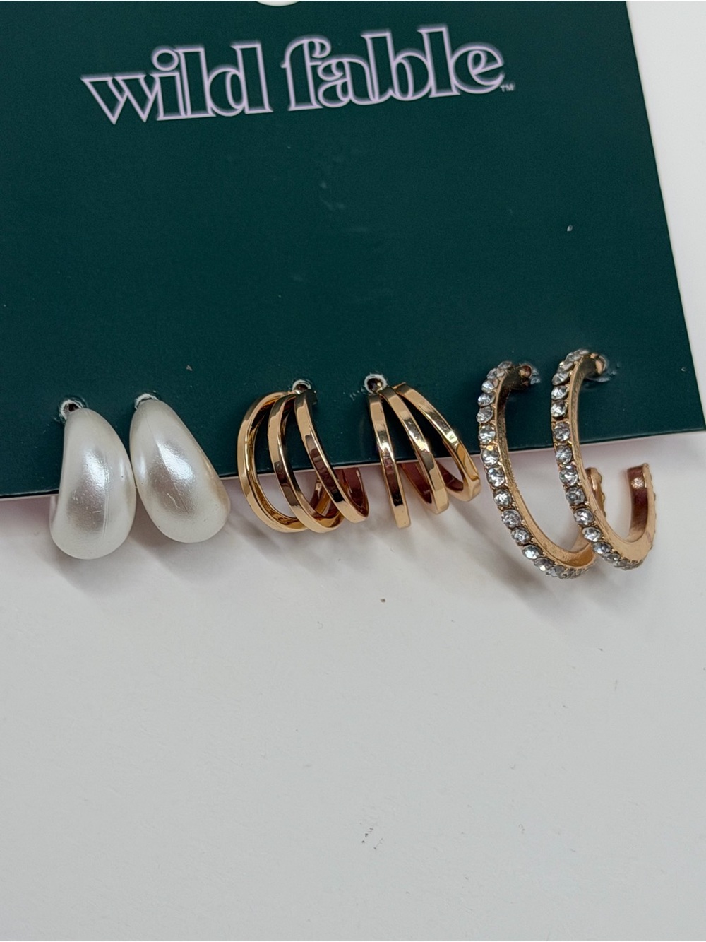 wild fable Gold and White Three-Pair Earring Set - Picture 3 of 4